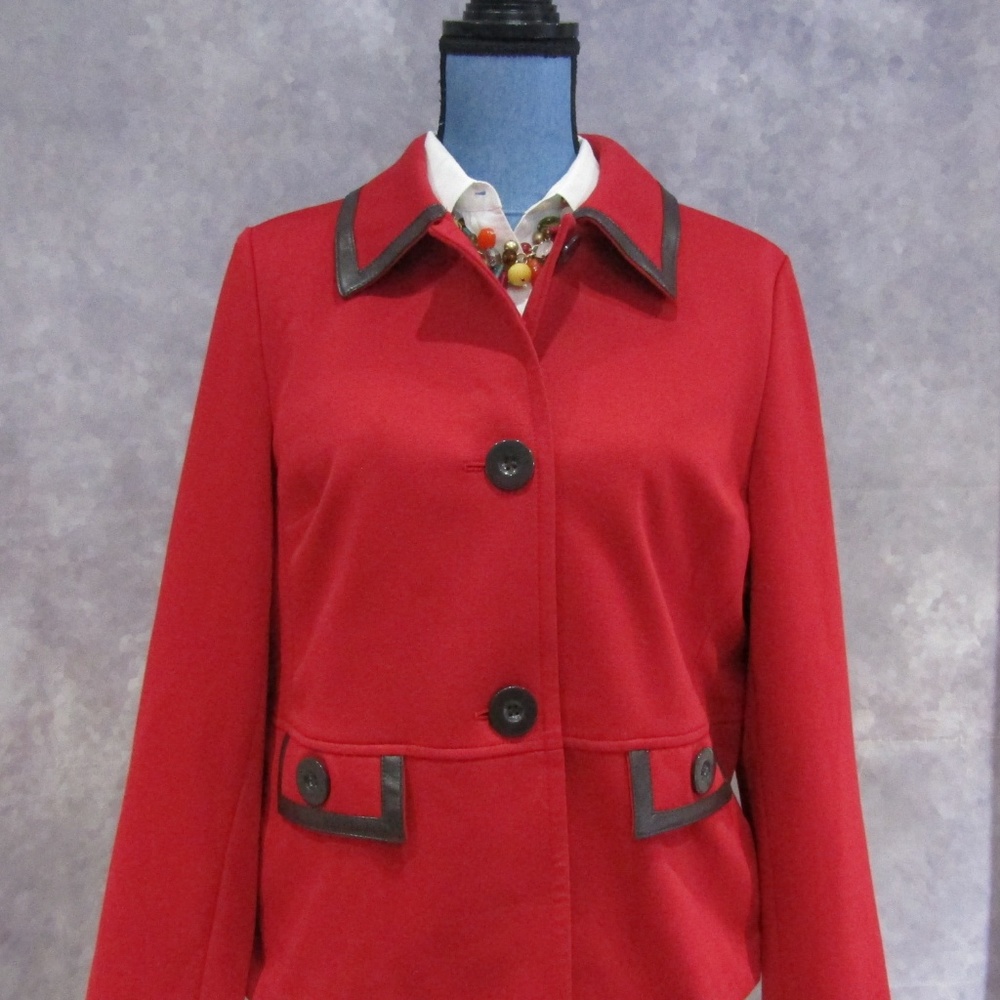 NWT JM Collection Red Knit Blazer Black Trim M - Picture 2 of 5